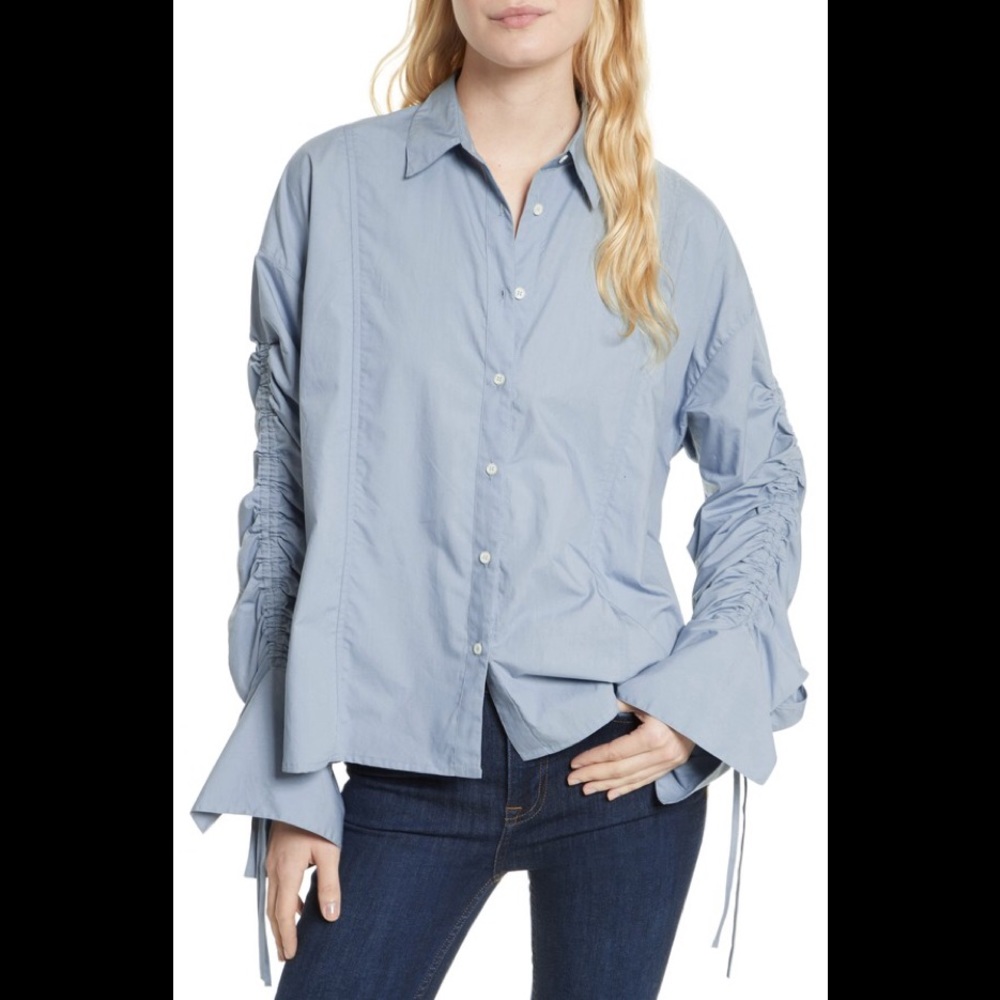 Free People Brown Eyed Girl Poplin Button Down Fluted Sleeve Shirt